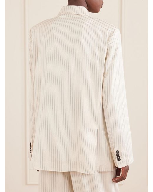 FRAME Natural The Avenue Double-Breasted Striped Blazer