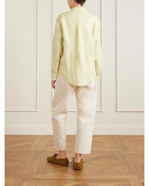 Polo Ralph Lauren Yellow Embroidered Striped Linen Shirt