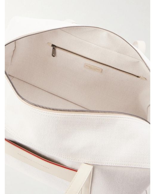 Brunello Cucinelli Natural Leather-Trimmed Canvas Tennis Bag