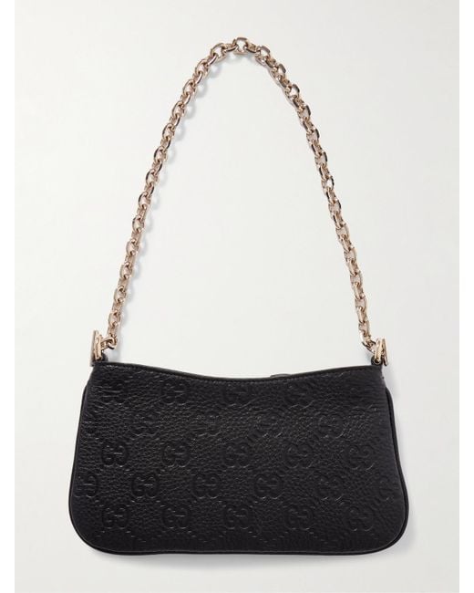 Sac Porté Épaule En Cuir Texturé Gaufré Gg Emblem Mini Gucci en coloris White