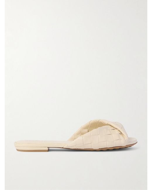 Bottega Veneta Natural Blink Intrecciato Leather Slides