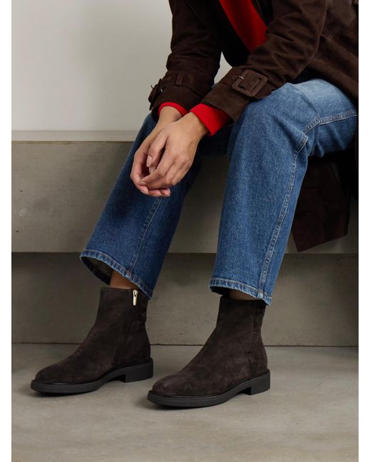 Gianvito Rossi Black Lexington 20 Leather-Trimmed Suede Ankle Boots