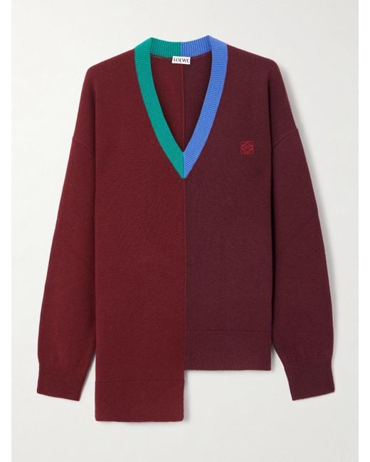 Loewe Red Asymmetrischer Cardigan Aus Einer Wollmischung Mit Stickerei
