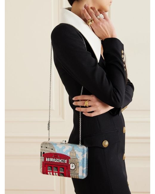 Judith Leiber Red London Big Ben And Telephone Box Silberfarbene Clutch Mit Kristallen