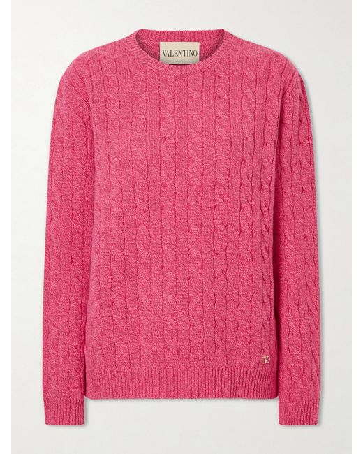 Valentino Garavani Pink Cable-Knit Virgin Wool Sweater