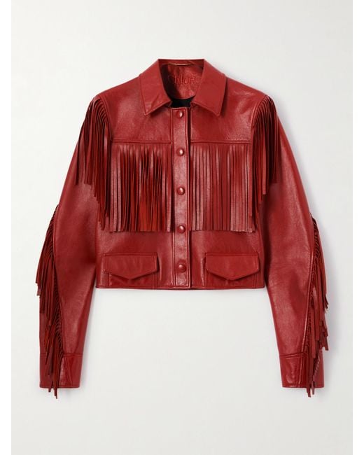 Chloé Red Cropped Fringed Leather Jacket