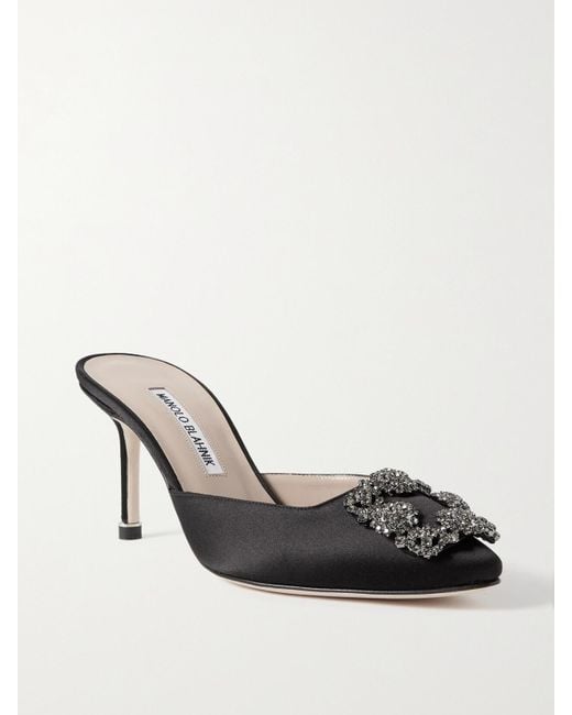 Manolo Blahnik Black Hangisimu 70 Mules Aus Satin Mit Verzierung