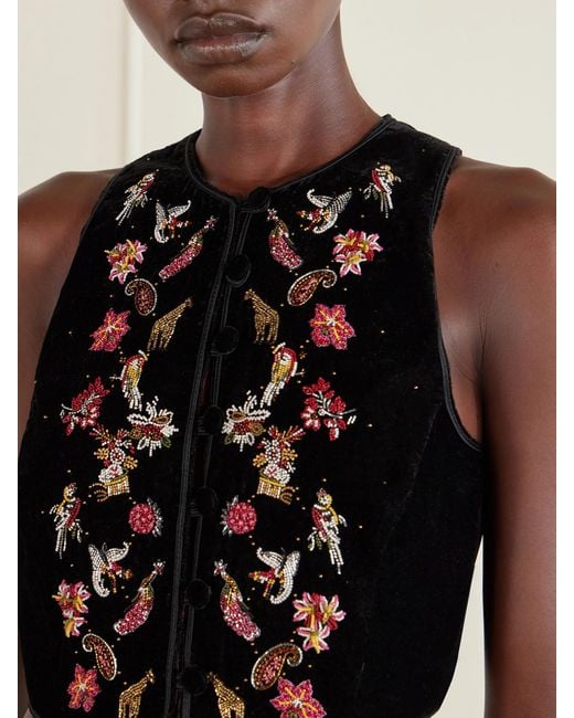 Etro Black Bead-Embellished Cropped Velvet Vest