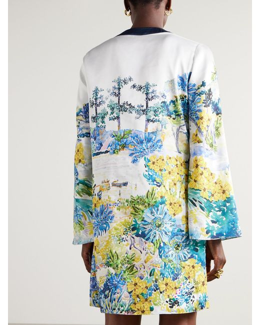 Mary Katrantzou Blue Elsa Embroidered Floral-Print Twill Mini Dress