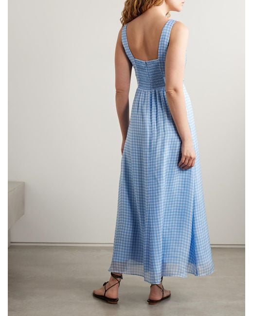 La Ligne Gingham Silk Midi Dress in Blue | Lyst