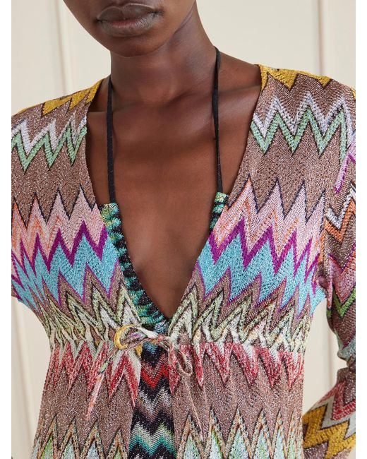 Missoni White Striped Metallic Crochet-Knit Coverup