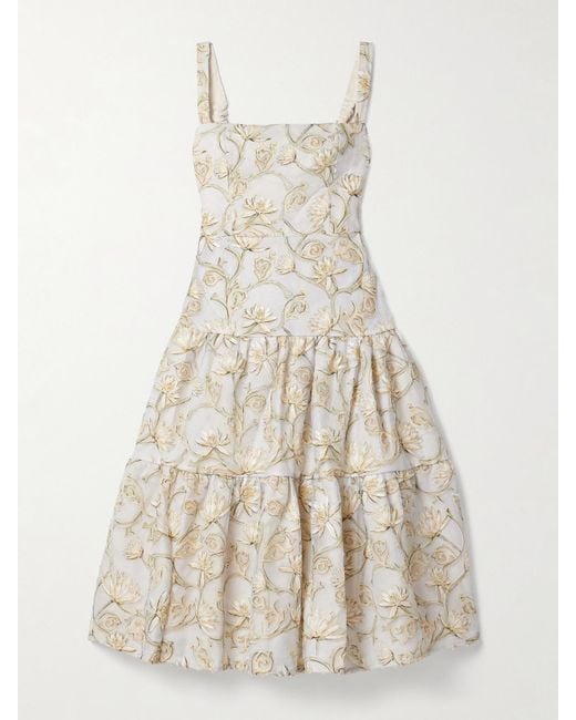 Agua Bendita Natural Lima Soledad Embellished Floral-Print Tulle Midi Dress