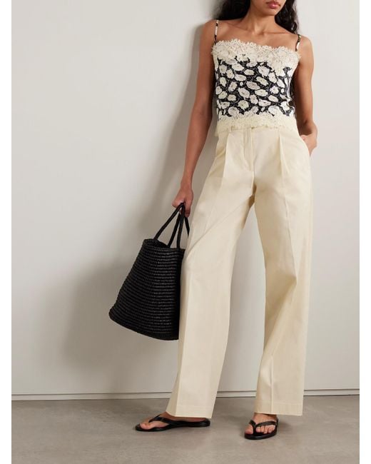 Doen Multicolor Loure Lace-Trimmed Floral-Print Silk-Satin Camisole
