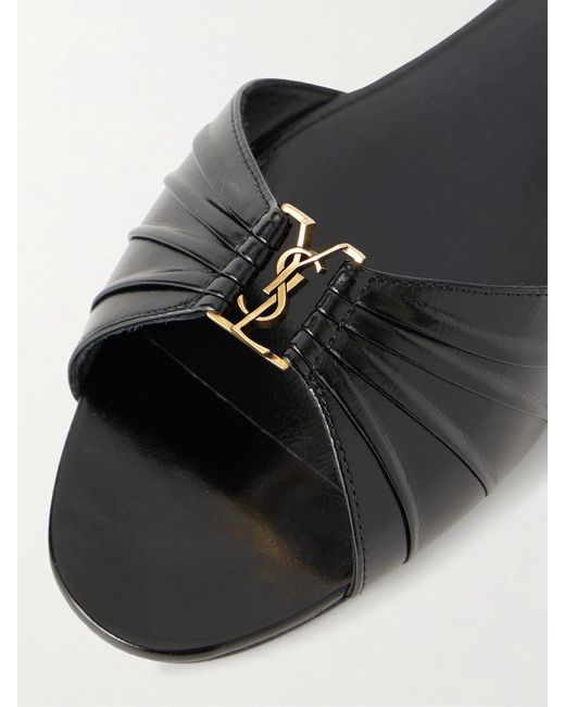 Saint Laurent White Babylone Embellished Gathered Glossed-Leather Slides