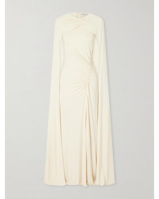 Jonathan Simkhai Natural Cape-Effect Gathered Jersey Gown