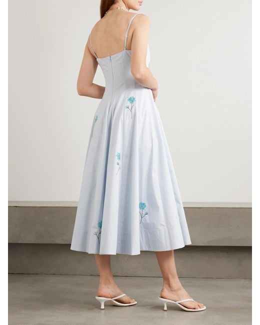 Staud Blue Wylie Embellished Embroidered Cotton-Blend Poplin Midi Dress