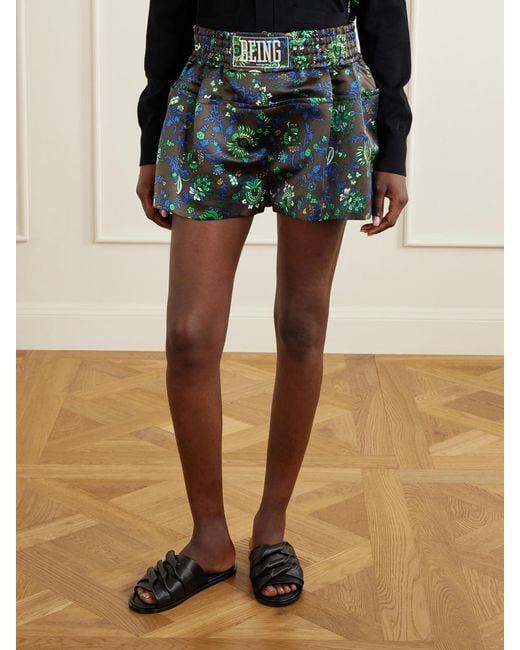 Sacai Blue Floral-Print Satin Shorts