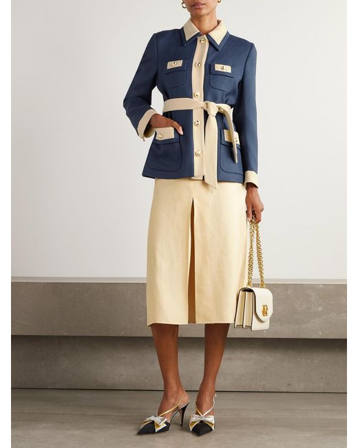 Valentino Garavani Natural Layered Canvas Wide-Leg Pants