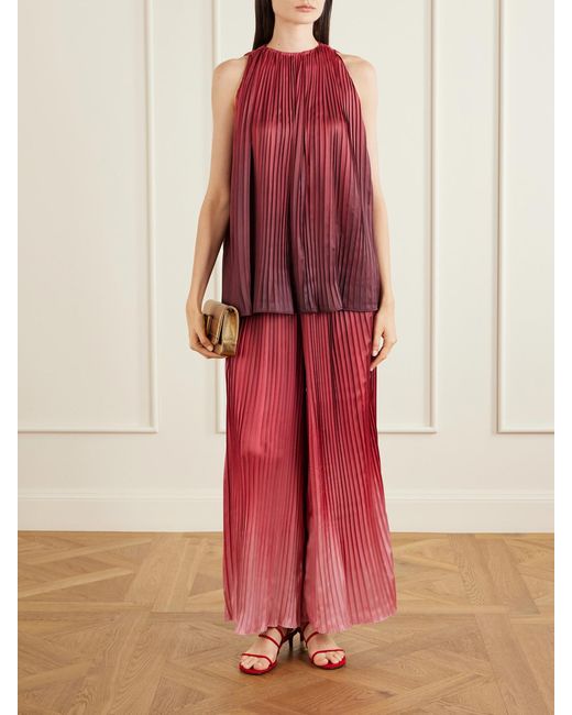 Dima Ayad Red Ombré Plissé-Taffeta Wide-Leg Pants