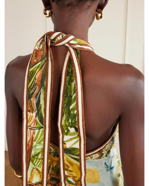 ALÉMAIS Green Toucan Tango Halterneck Printed Organic Cotton Mini Dress