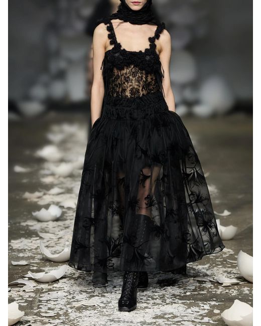 PAULINE DUJANCOURT Black Rebecca Velvet-Trimmed Organza Midi Skirt