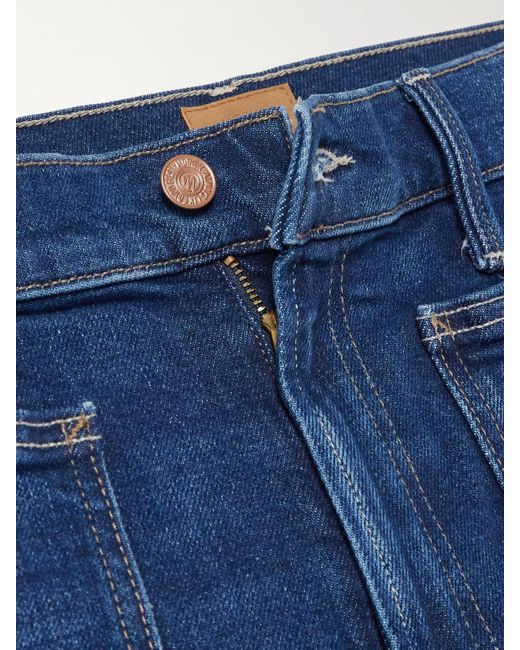 Mother Blue Patch Pocket Rambler Zip High-Rise Straight-Leg Jeans