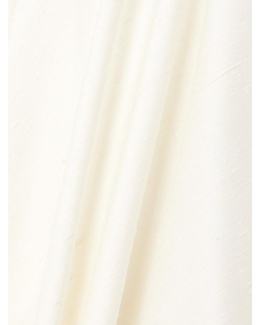 Loro Piana Natural Lela Belted Leather-Trimmed Silk-Shantung Midi Shirt Dress