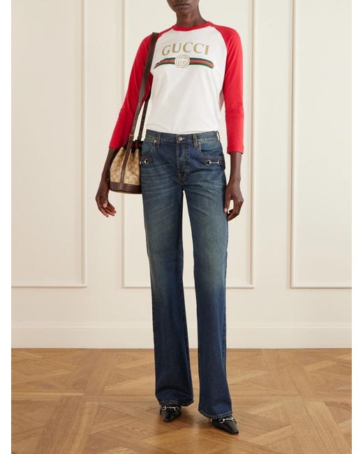Gucci Natural Bucket Small Leather-Trimmed Printed Coated-Canvas Shoulder Bag