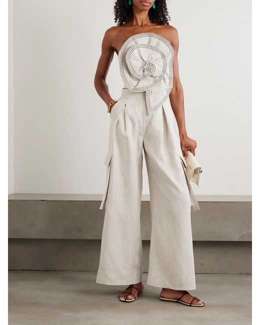 ANDRES OTALORA White Mi Memoria Pleated Linen Cargo Wide-Leg Pants