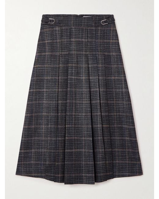 Gabriela Hearst Gray Wesley Pleated Checked Wool And Silk-Blend Midi Skirt