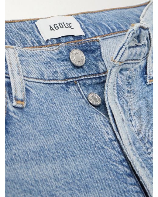 Agolde Blue '90S Pinch Waist Cropped Distressed Mid-Rise Straight-Leg Jeans