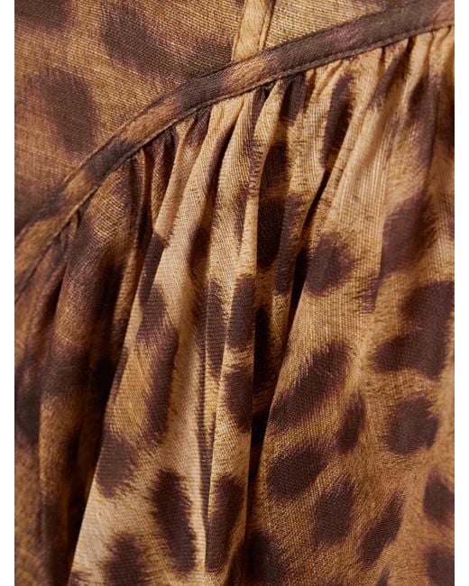 Zimmermann Brown Crush Ruffled Paneled Leopard-Print Linen And Silk-Blend Organza Maxi Skirt