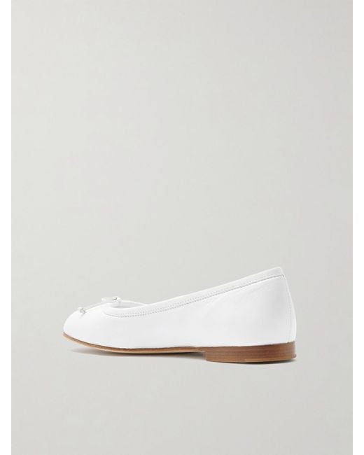 Manolo Blahnik White Veralli Bow-Detailed Leather Ballet Flats