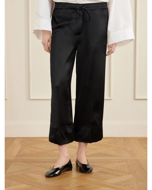 Totême Black Drawstring Wide-Leg Satin Pants