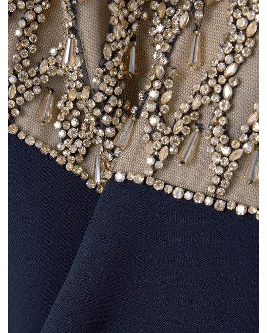 Jenny Packham Blue Dewdrop Crystal-Embellished Tulle-Trimmed Crepe Gown