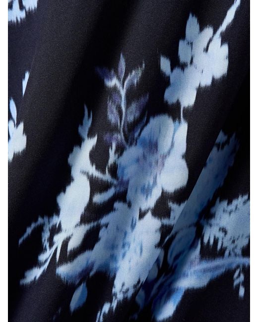 Carolina Herrera Blue Off-The-Shoulder Ruched Floral-Print Stretch-Jersey Midi Dress