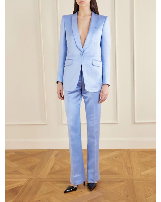 Tom Ford Blue Cotton And Silk-Blend Duchesse-Satin Blazer