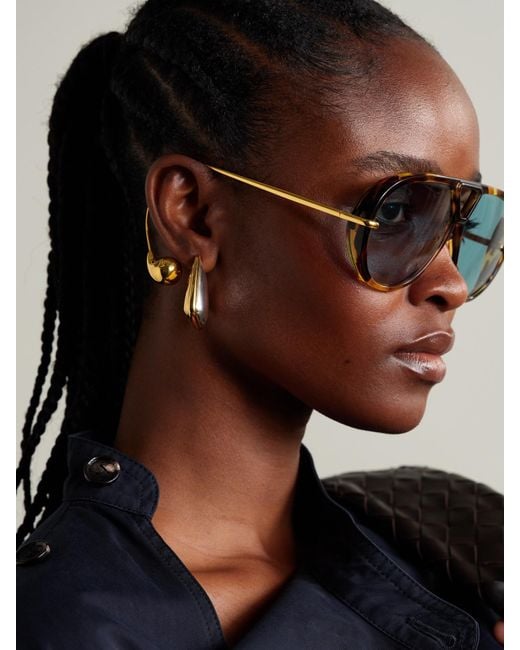 Bottega Veneta Blue Embellished Aviator-Style Recycled-Acetate And-Tone Sunglasses