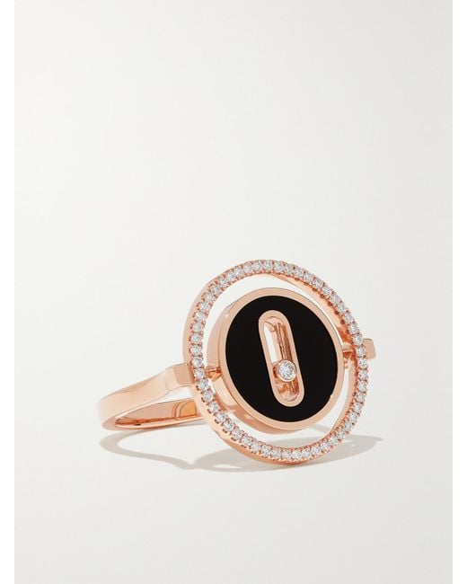 Messika Metallic Lucky Move 18-Karat Rose, Onyx And Diamond Ring