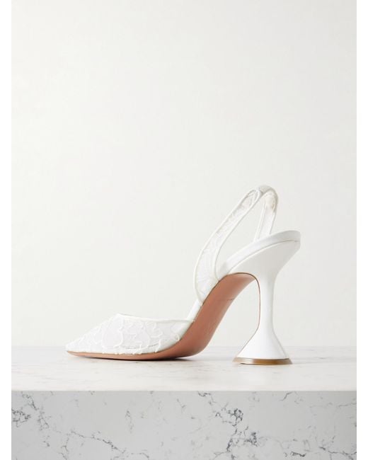 AMINA MUADDI White Holli Lace And Leather Slingback Pumps