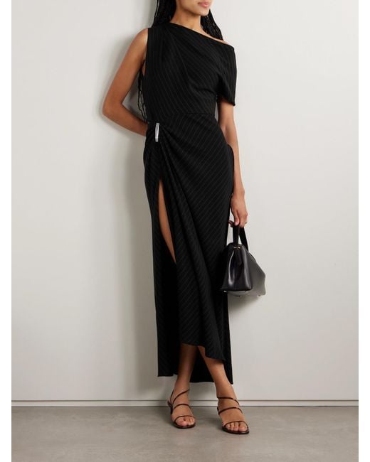 Brandon Maxwell Black The Lowery Asymmetrisches Kleid Aus Twill Mit Nadelstreifen