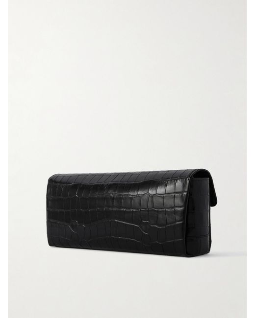 Totême  Black T-Lock Clutch Aus Leder Mit Krokodileffekt