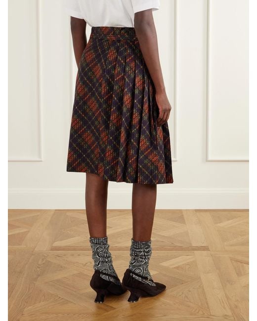 Dries Van Noten Multicolor Checked Pleated Cotton Midi Skirt