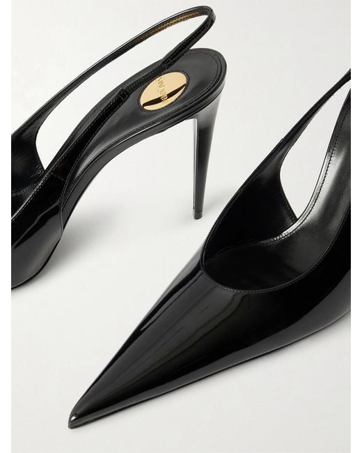 Saint Laurent Black Guermantes Patent-Leather Slingback Pumps
