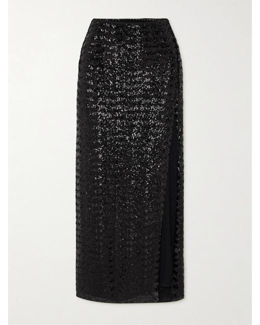 Oseree Black Midirock Aus Satin Mit Pailletten