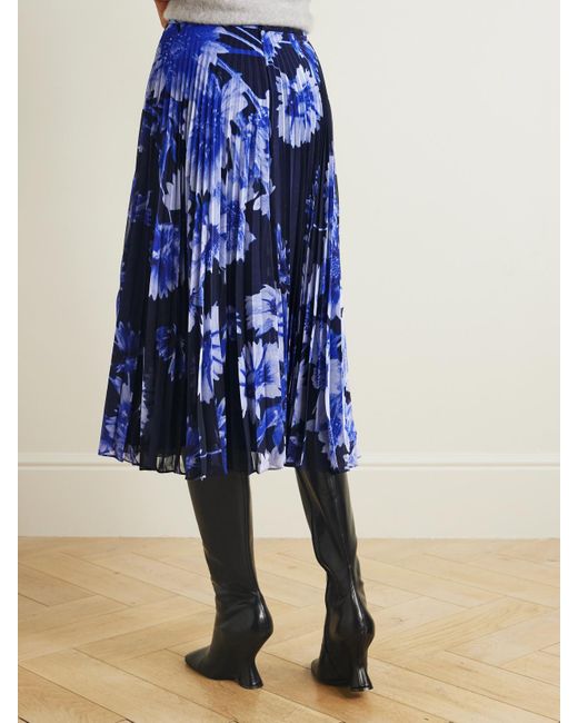Erdem Blue Troubridge Floral-Print Pleated Silk-Voile Midi Skirt