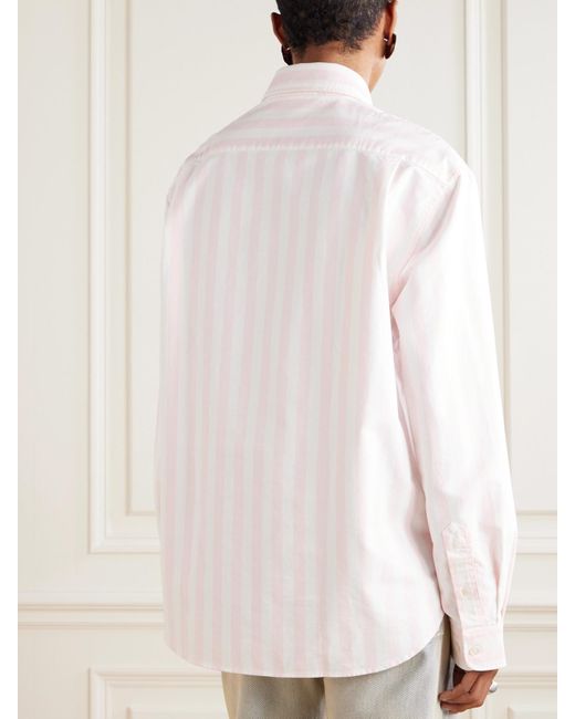 Acne Pink Embroidered Striped Organic Cotton Oxford Shirt