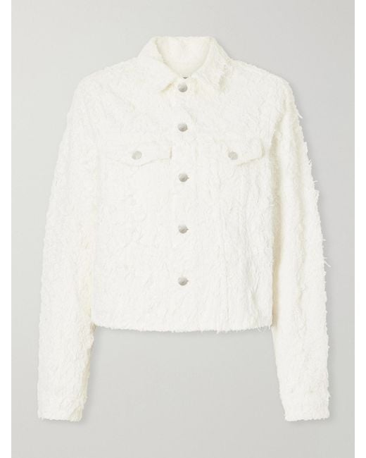 Haikure White Cherry Frayed Denim Jacket