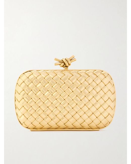 Bottega Veneta Knot Padded Intrecciato Metallic Leather Clutch