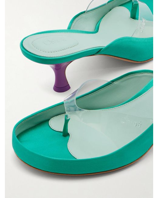 Chloé Green Junie Pvc-Trimmed Satin Sandals